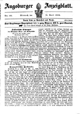 Augsburger Anzeigeblatt Mittwoch 21. April 1852