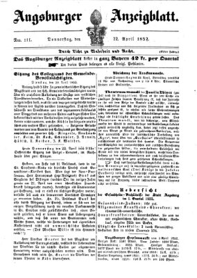 Augsburger Anzeigeblatt Donnerstag 22. April 1852