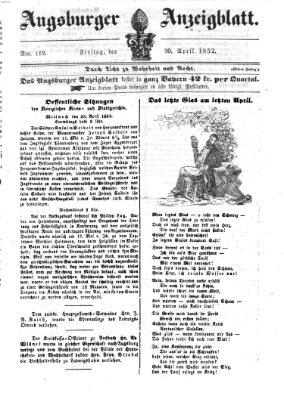 Augsburger Anzeigeblatt Freitag 30. April 1852