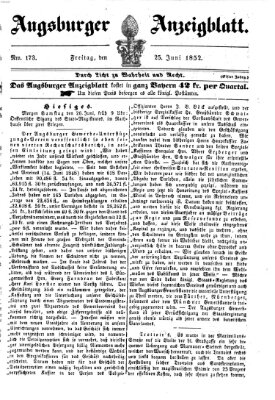 Augsburger Anzeigeblatt Freitag 25. Juni 1852