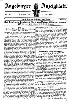 Augsburger Anzeigeblatt Mittwoch 7. Juli 1852