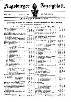 Augsburger Anzeigeblatt Montag 12. Juli 1852