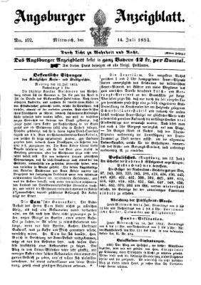 Augsburger Anzeigeblatt Mittwoch 14. Juli 1852