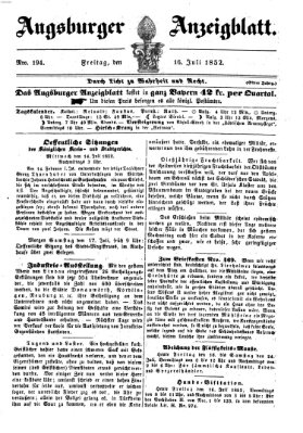 Augsburger Anzeigeblatt Freitag 16. Juli 1852