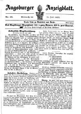 Augsburger Anzeigeblatt Mittwoch 21. Juli 1852