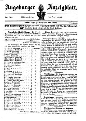 Augsburger Anzeigeblatt Mittwoch 28. Juli 1852