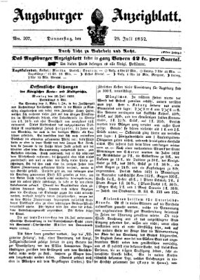 Augsburger Anzeigeblatt Donnerstag 29. Juli 1852