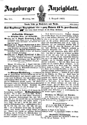 Augsburger Anzeigeblatt Montag 2. August 1852