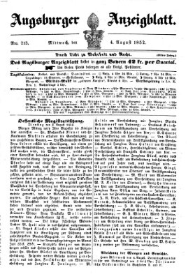 Augsburger Anzeigeblatt Mittwoch 4. August 1852