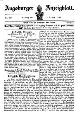 Augsburger Anzeigeblatt Montag 9. August 1852