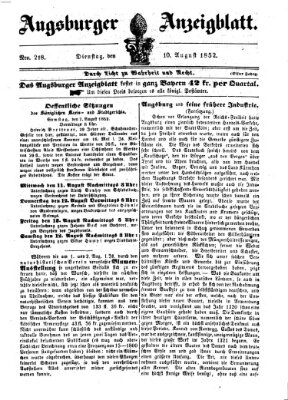 Augsburger Anzeigeblatt Dienstag 10. August 1852