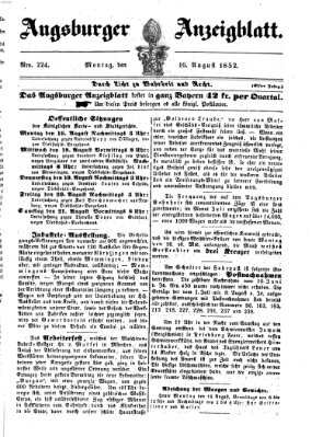 Augsburger Anzeigeblatt Montag 16. August 1852