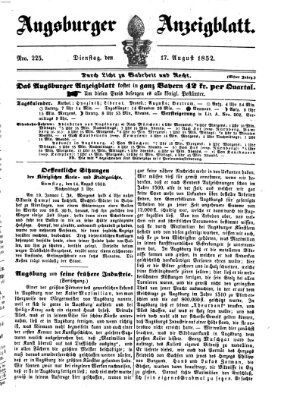 Augsburger Anzeigeblatt Dienstag 17. August 1852