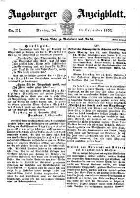 Augsburger Anzeigeblatt Montag 13. September 1852