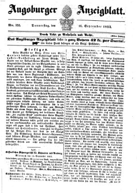 Augsburger Anzeigeblatt Donnerstag 16. September 1852