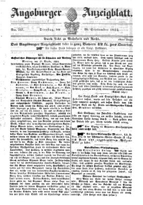 Augsburger Anzeigeblatt Dienstag 28. September 1852