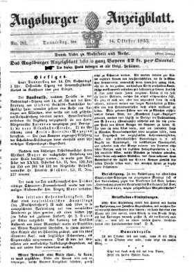 Augsburger Anzeigeblatt Donnerstag 14. Oktober 1852