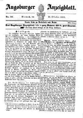 Augsburger Anzeigeblatt Mittwoch 20. Oktober 1852