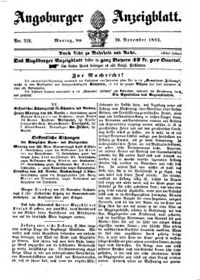 Augsburger Anzeigeblatt Montag 29. November 1852