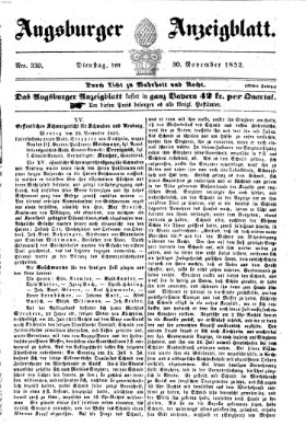 Augsburger Anzeigeblatt Dienstag 30. November 1852