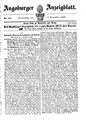 Augsburger Anzeigeblatt Donnerstag 2. Dezember 1852