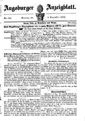 Augsburger Anzeigeblatt Montag 6. Dezember 1852