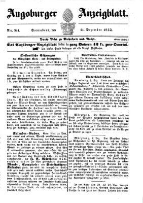 Augsburger Anzeigeblatt Samstag 11. Dezember 1852