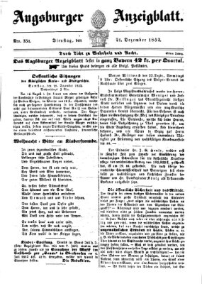 Augsburger Anzeigeblatt Dienstag 21. Dezember 1852