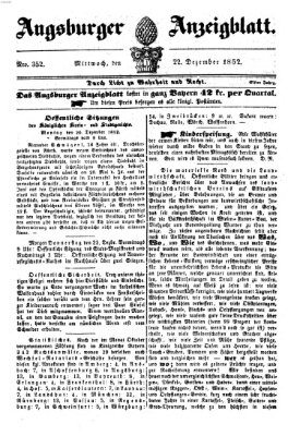 Augsburger Anzeigeblatt Mittwoch 22. Dezember 1852