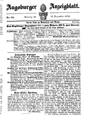 Augsburger Anzeigeblatt Montag 27. Dezember 1852