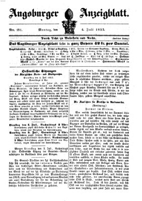 Augsburger Anzeigeblatt Montag 4. Juli 1853