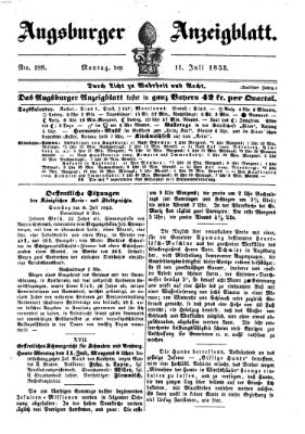 Augsburger Anzeigeblatt Montag 11. Juli 1853