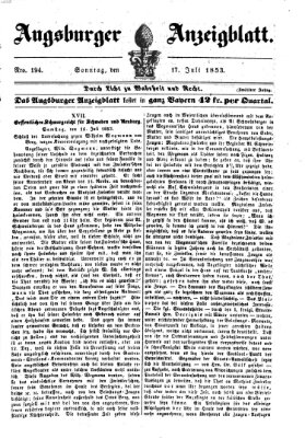 Augsburger Anzeigeblatt Sonntag 17. Juli 1853