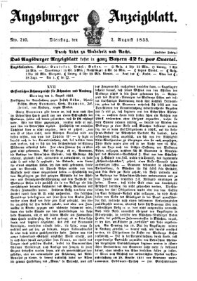 Augsburger Anzeigeblatt Dienstag 2. August 1853