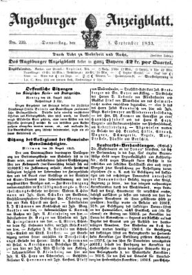 Augsburger Anzeigeblatt Donnerstag 1. September 1853