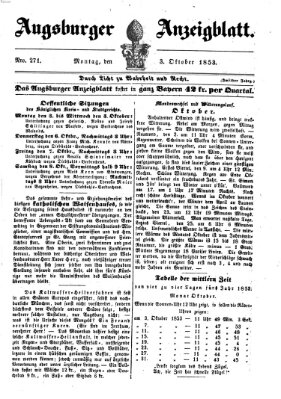 Augsburger Anzeigeblatt Montag 3. Oktober 1853