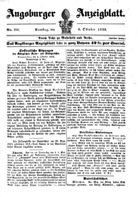 Augsburger Anzeigeblatt Samstag 8. Oktober 1853