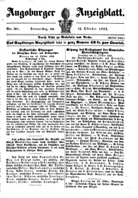 Augsburger Anzeigeblatt Donnerstag 13. Oktober 1853