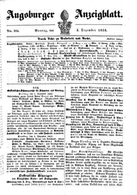 Augsburger Anzeigeblatt Montag 5. Dezember 1853