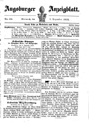 Augsburger Anzeigeblatt Mittwoch 7. Dezember 1853