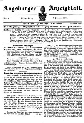 Augsburger Anzeigeblatt Mittwoch 3. Januar 1855