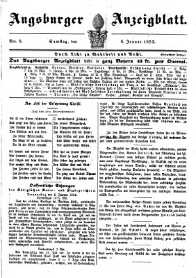 Augsburger Anzeigeblatt Samstag 6. Januar 1855