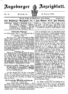 Augsburger Anzeigeblatt Mittwoch 10. Januar 1855