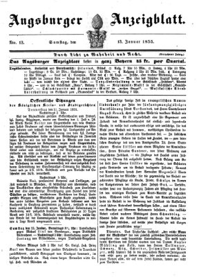 Augsburger Anzeigeblatt Samstag 13. Januar 1855