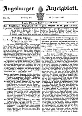 Augsburger Anzeigeblatt Montag 15. Januar 1855