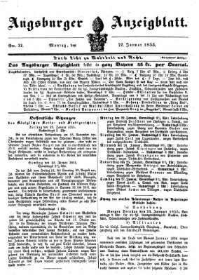 Augsburger Anzeigeblatt Montag 22. Januar 1855