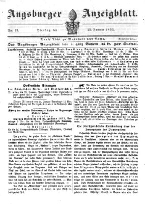 Augsburger Anzeigeblatt Dienstag 23. Januar 1855