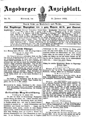 Augsburger Anzeigeblatt Mittwoch 31. Januar 1855