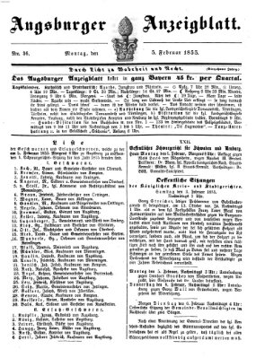 Augsburger Anzeigeblatt Montag 5. Februar 1855