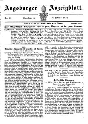 Augsburger Anzeigeblatt Samstag 10. Februar 1855